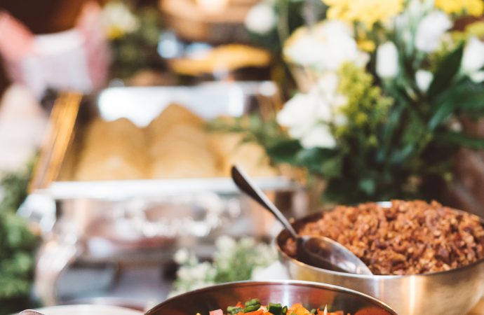 Buffet display of mixed vegetables