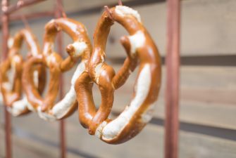 Row of hanging pretzels