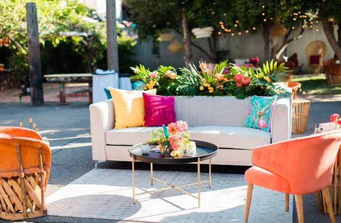 Outdoor couch seating area at event