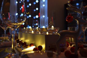 Arrangement of drink glasses on a light-up display