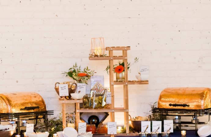 table with food and decor at an event