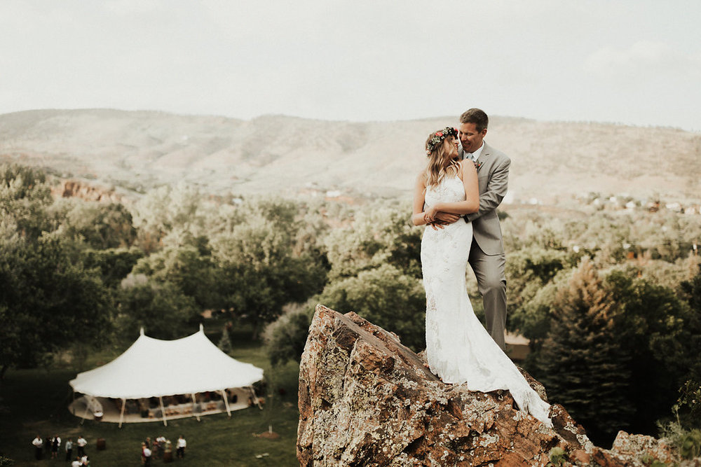 Husband and wife on wedding day at Farmette venue