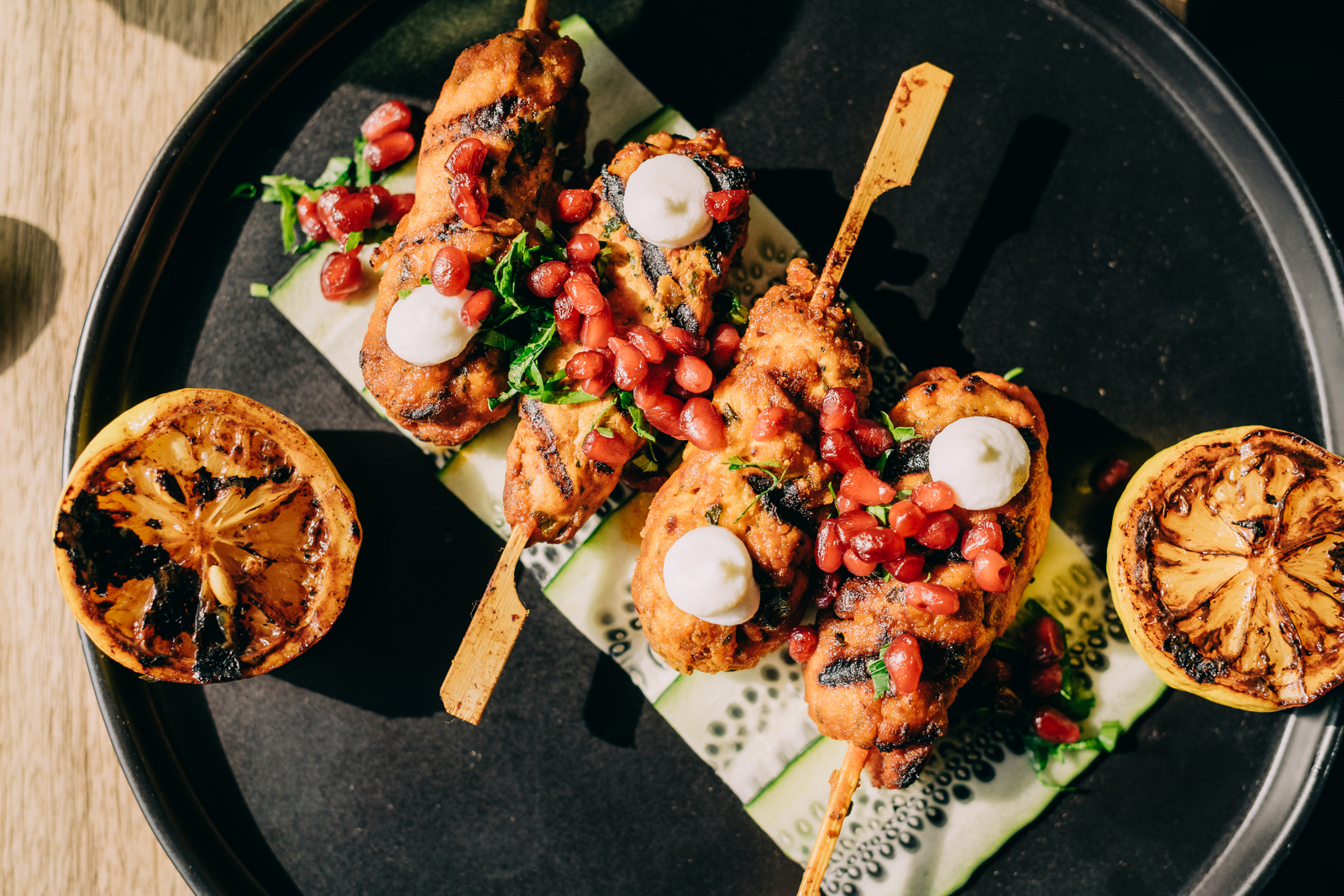 overhead shot of grilled appetizers