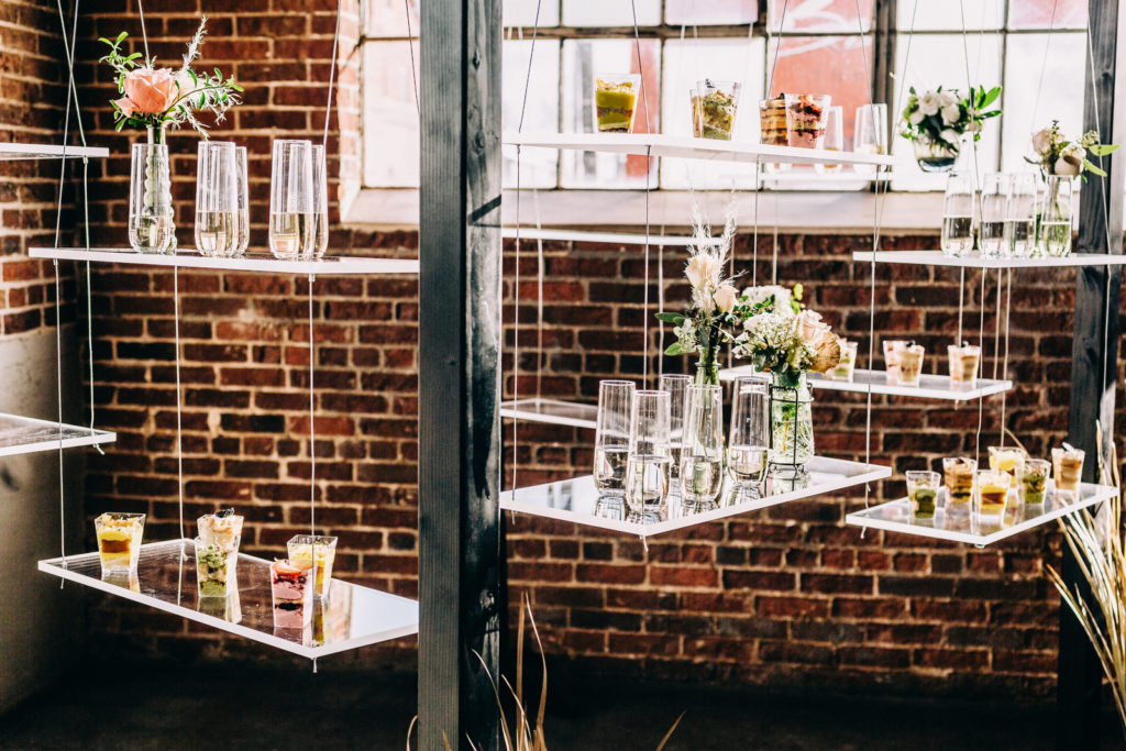 hanging individual desserts and champagne